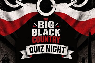 Banner for the Big Black Country Quiz with an industrial aesthetic featuring the Black Country flag