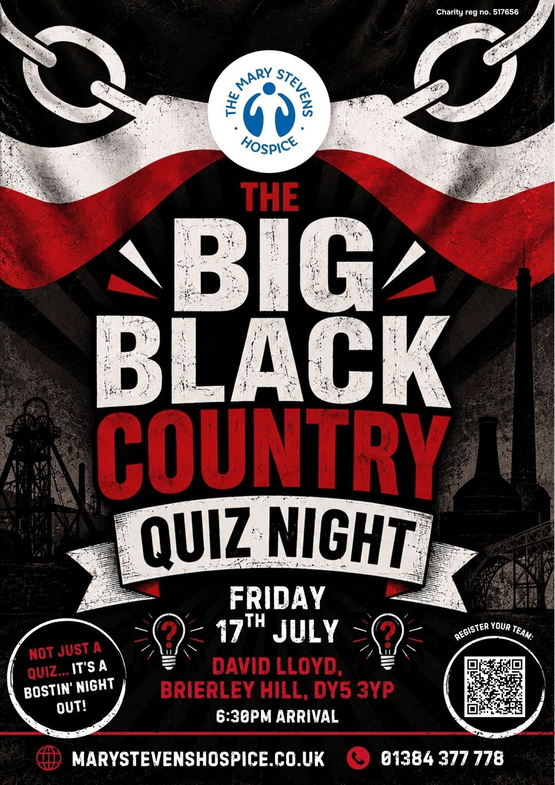 poster for the Big Black Country Quiz with an industrial aesthetic featuring the Black Country flag
