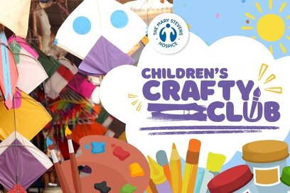 Children's Crafty Club logo and image of tote bag painting activity