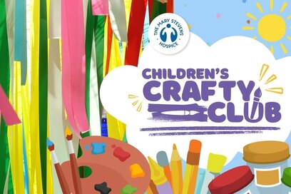 Children's Crafty Club logo and image of tote bag painting activity