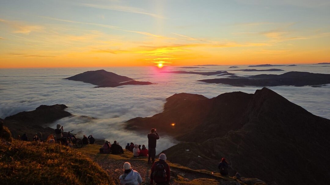 View from the top of Snowdon Mountain, sun setting